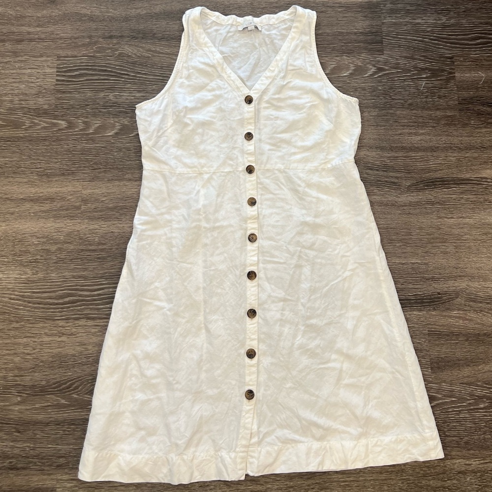 LOFT white linen Sleeveless Button Dress - Picture 1 of 3